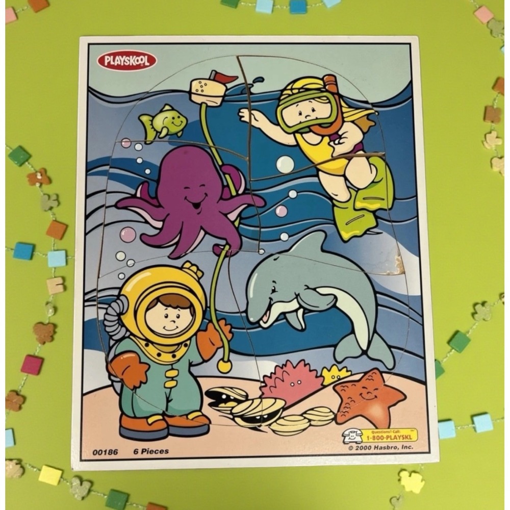 Vintage 2000 Playskool Wooden Easy Tray 6 Pc Puzzle Under the Sea #00186